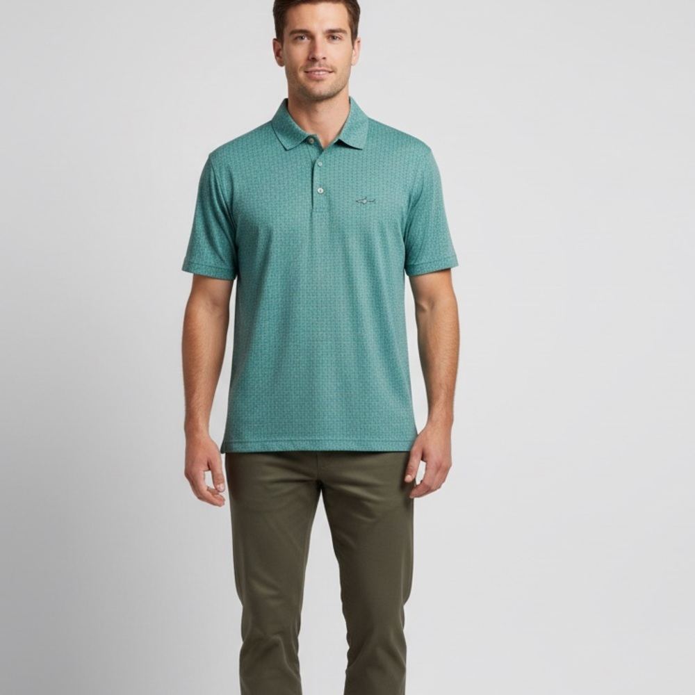 Greg Norman Men's Teal Patterned Polo Shirt Short Sleeve XL Golf Casual